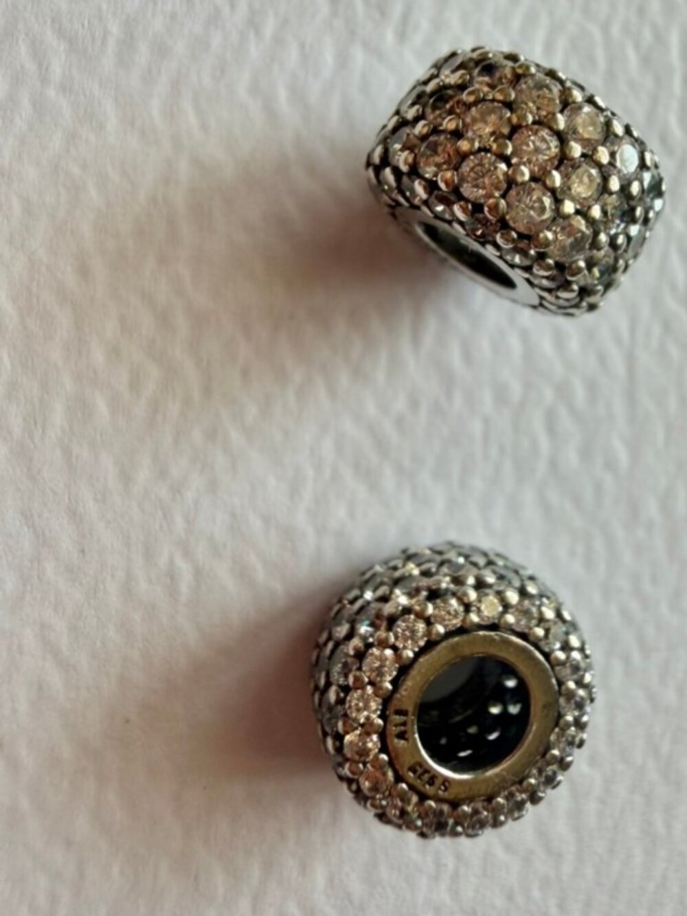 Pandora Silver and Triple Row Pave Stone Charms - Set of Two
